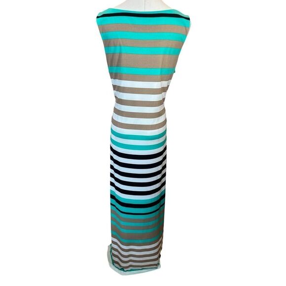 Jessica Howard NEW Size XL Sleeveless Striped Maxi Dress Turquoise, Black, Tan - Picture 3 of 16